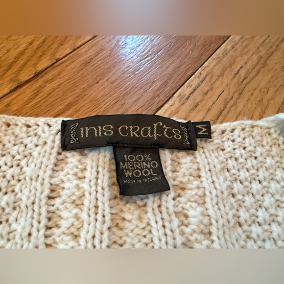 Inis Crafts 100% Wool Cardigan Sweater Cable Knit Square Neck Ivory Womens Sz M - Picture 11 of 15